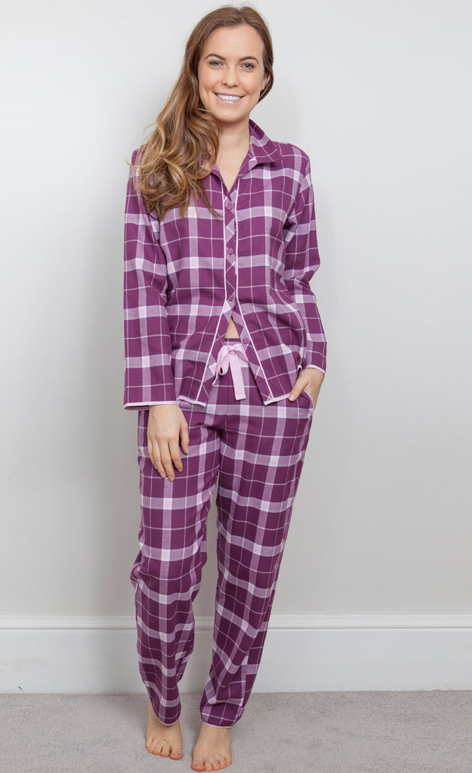 Cyberjammies Fiona Buttoned Check Print Ladies Pyjama With Matching Pant