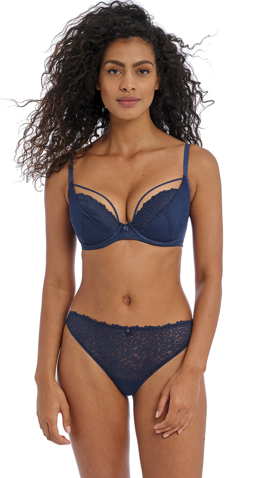 Freya Catwalk Padded Plunge Bra Brazilian Pant Midnight Navy Blue