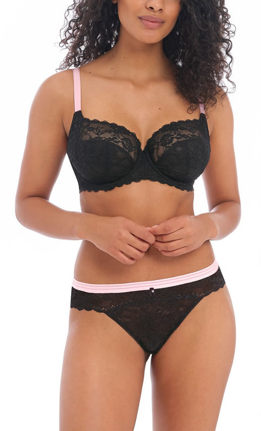 Freya Offbeat Side Support Bra Thong Black