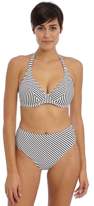 Freya Jewel Cove Halterneck Bikini Bra High Waisted Pant Black White Stripe