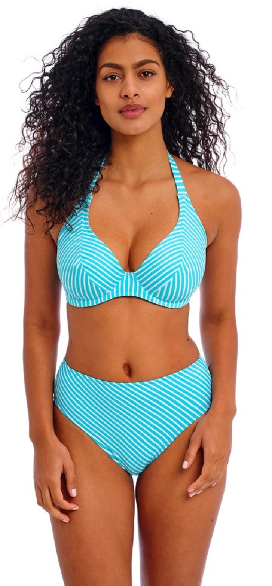 Freya Jewel Cove Halterneck Bikini Bra Pant Set Turquoise Stripe