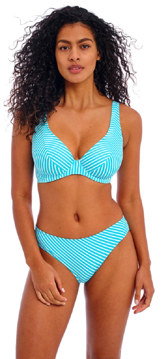 Freya Jewel Cove High Apex Bikini Bra Pant Set Turquoise Stripe
