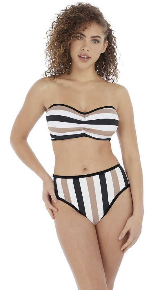 Freya Set Sail Bandeau Bikini Bra High Waisted Pant Multi Stripe